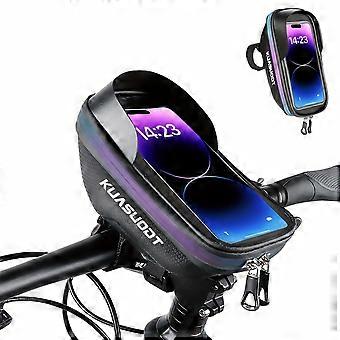 Supporto per telefono da bici in EVA rigido con accesso al touchscreen e copertura antipioggia, borsa da manubrio regolabile per telefoni fino a 6,9", multiuso per bicicletta e monopattino