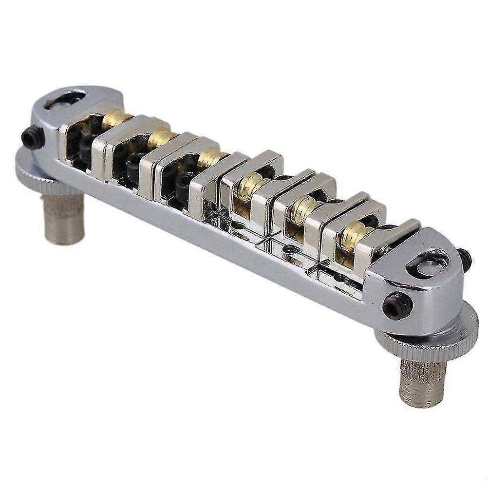Roller Saddle Bridge With Posts Spanner Compatible With Electric Guitar Silver