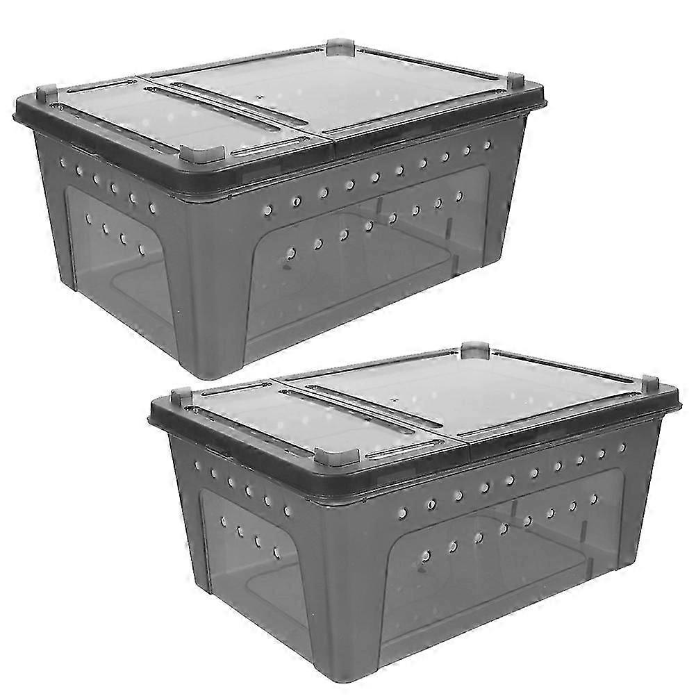 Reptile Feeding Box | Grey Plastic | 2Pcs