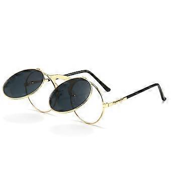 Retro ronde 80 's Flip Up Steampunk zonnebril spiegel Vintage cirkel zonnebril brillen voor mannen vrouwen