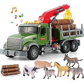 Truck with Working Crane Toy & Log Pack, Large 15" Semi Transport Tractor Transporter Playset for Kids [XR]