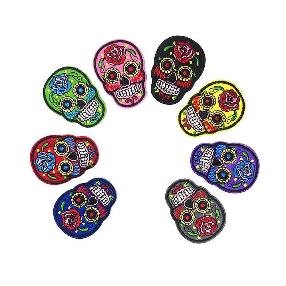 Embroidered Patches Rose Ghost Head for Clothes 16Pcs Pack