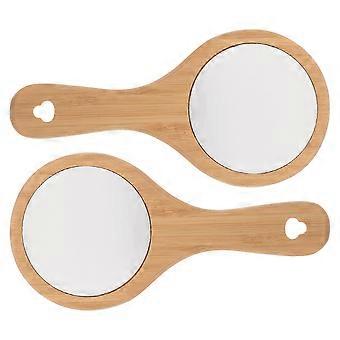 Makeup Handheld Mirror Hand Mirror for Cosmetic Use 2Pcs with Wooden Handle