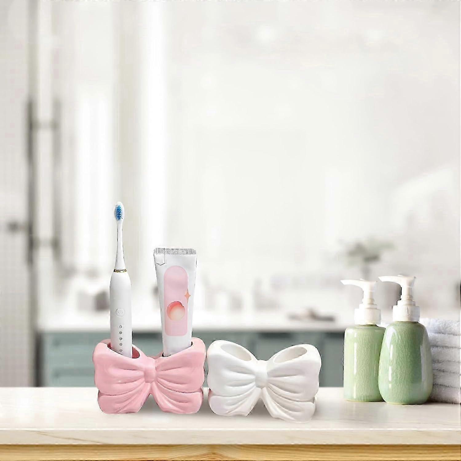White Bow Ceramic Toothbrush Stand