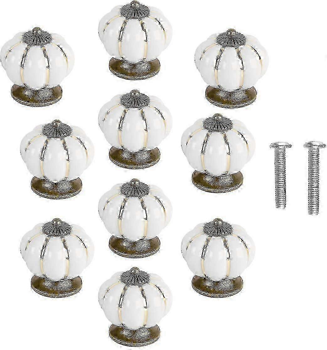 10 X Ceramic Vintage Pumpkin Drawer Knob Door Pull Pull White