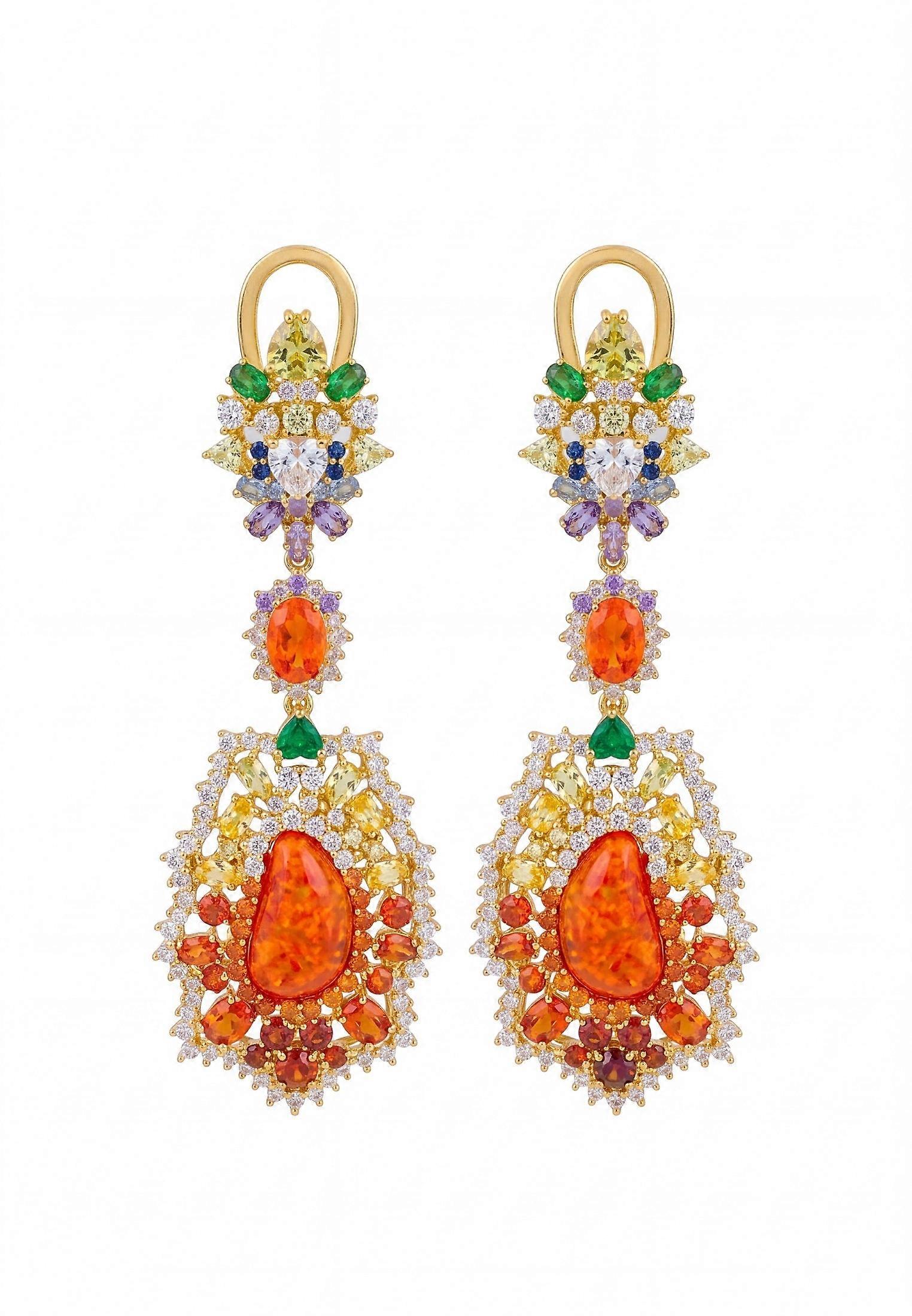 Frida Fire Opal Rainbow Drop Earrings Gold