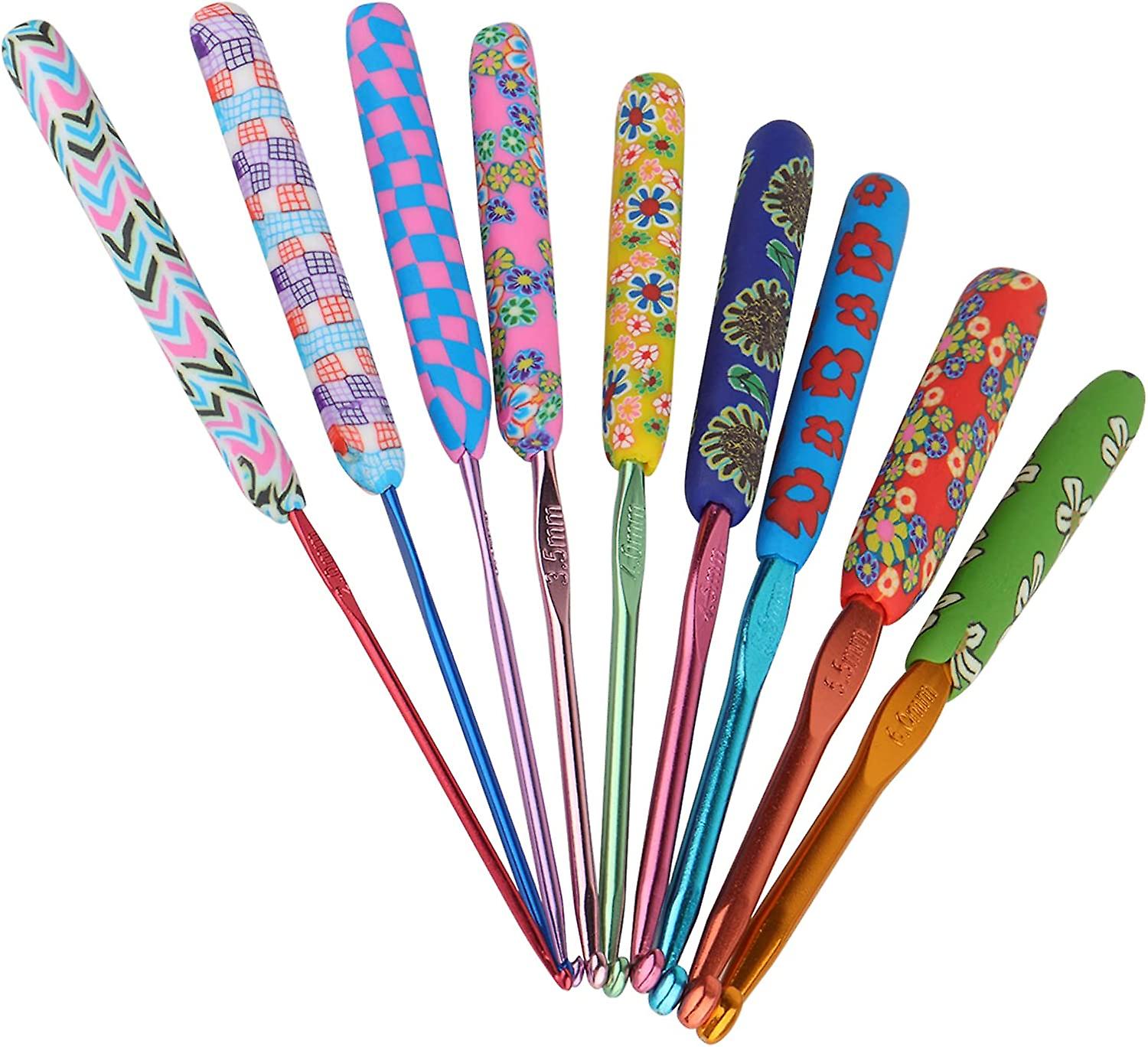 Set Of 9 Multicolored Metal Hooks, Soft Handles, With Floral Grips For Arthritic Hands, For Beginners, Adults, Experts And Children, 2.0-6.0mm