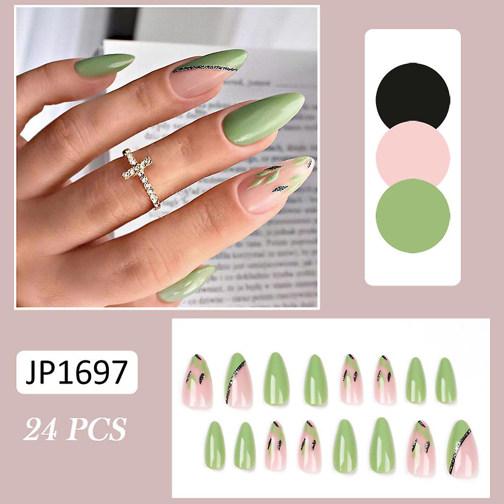 Leaf Print Artificial Nail Eco-friendly Nail Easy To Apply