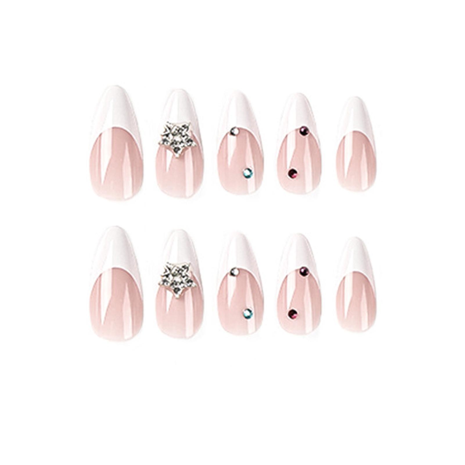 French Style White Edge Fake Manicure With Harmless And Smooth Edge Nails For Stage Performance Wear