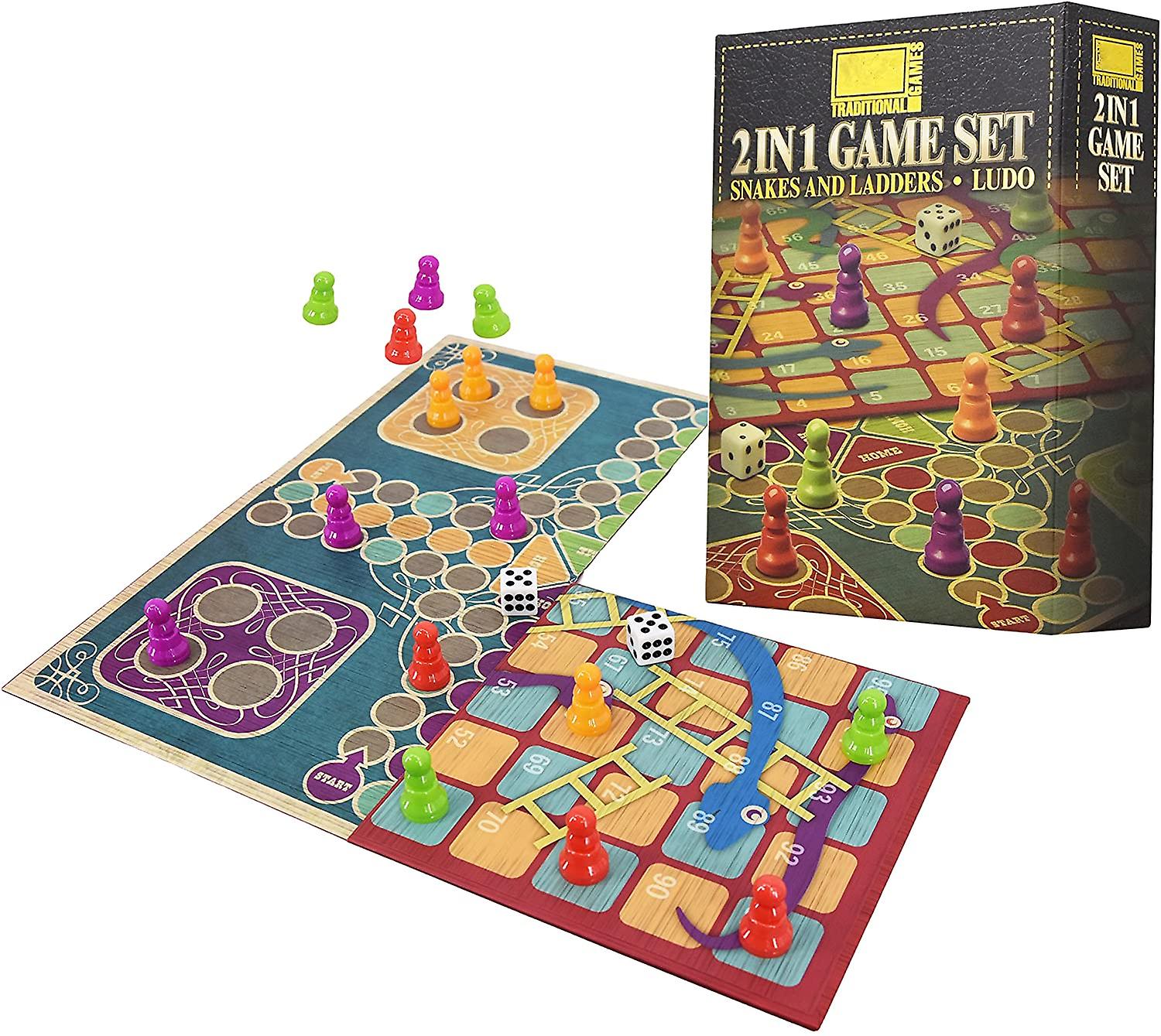 2 in 1 Traditional Board Game Set - Snakes & Ladders and Ludo