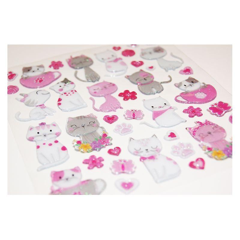 3D Stickers - Grey and white cats - Glitter