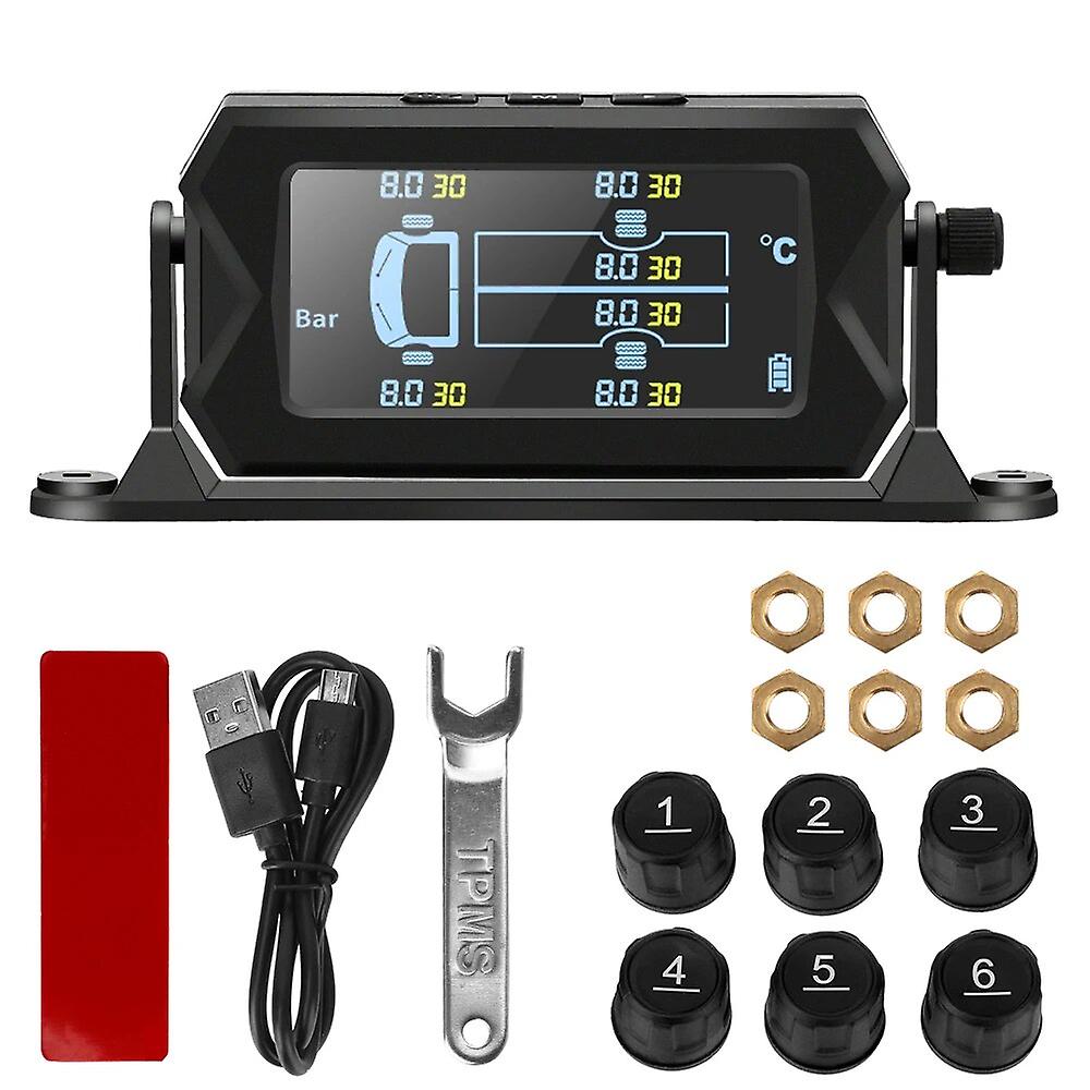 Wireless Solar Tpms 6 Sensors Rv Caravan Accessories Truck Tire Pressure Monitoring System Digital Lcd Trailer Heavy Duty Alarm