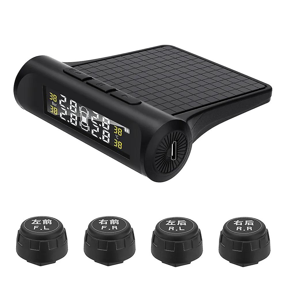 Car Monitoring System With 4 External Sensors Monitoring Tyre Temperature Solar Car Tpms Vehicle Tire Pressure Alarm System