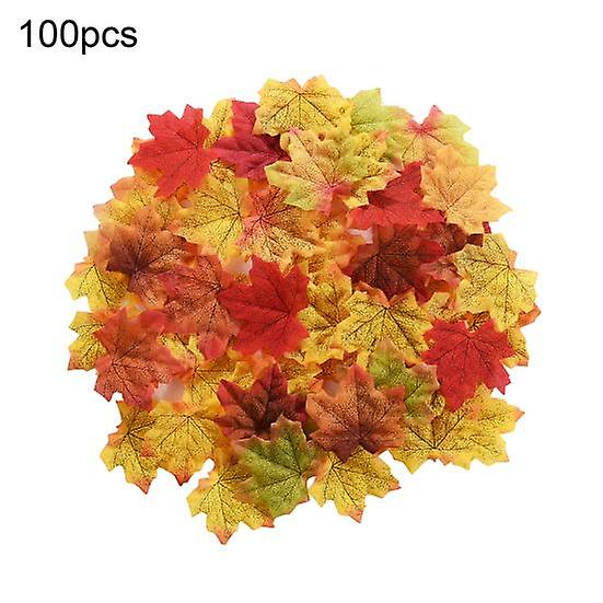 100Pcs/Bag Simulation Leaves Decorative High Simulation Fabric Attractive Charming Simulation Maple Leaves for Handicarft
