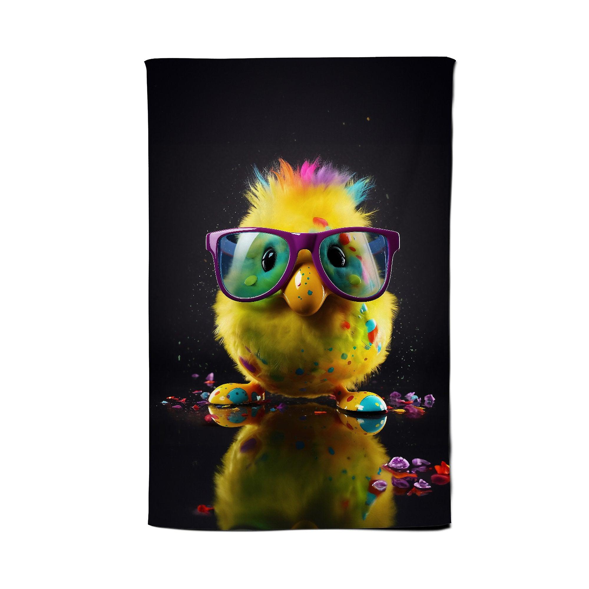 Funky Easter Chick With Glasses Tea Towel