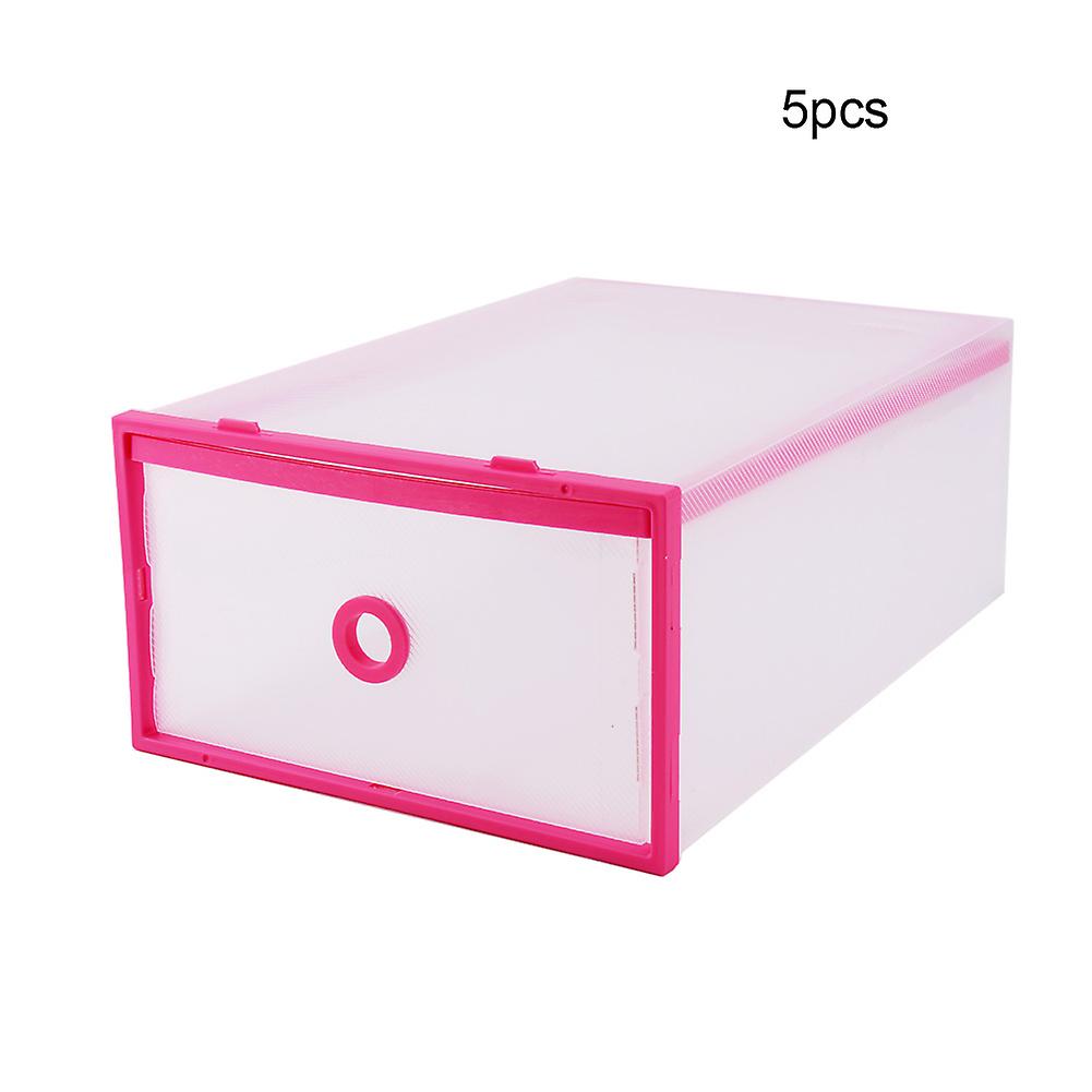 5 Storage Boxes Foldable Shoe Box Organizer, Shoe Storage Bag Box Double Plastic Pink