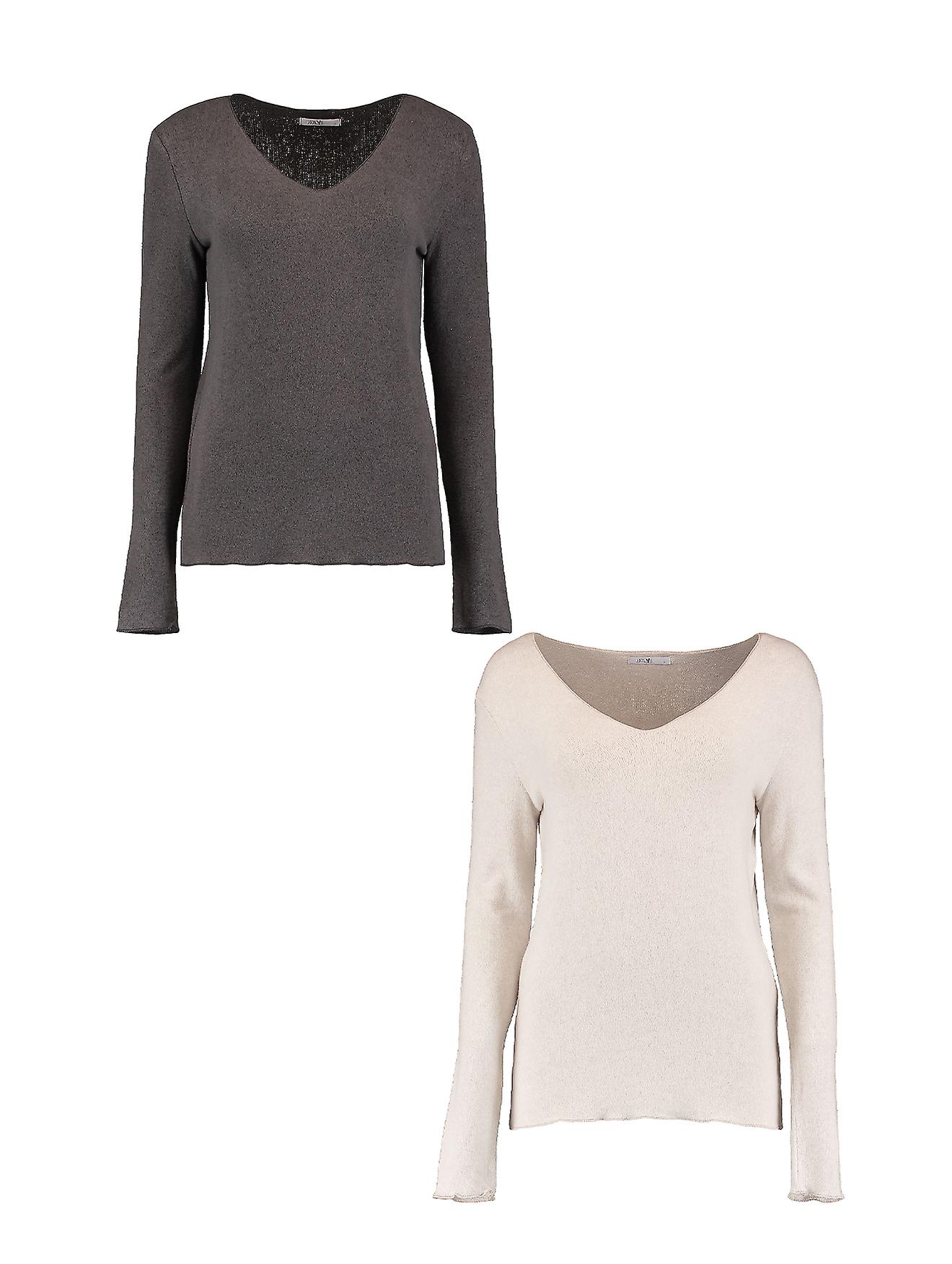 HAILYS Damen Shirt 2er-Set Langarm V-Ausschnitt Lockerer Pullover
