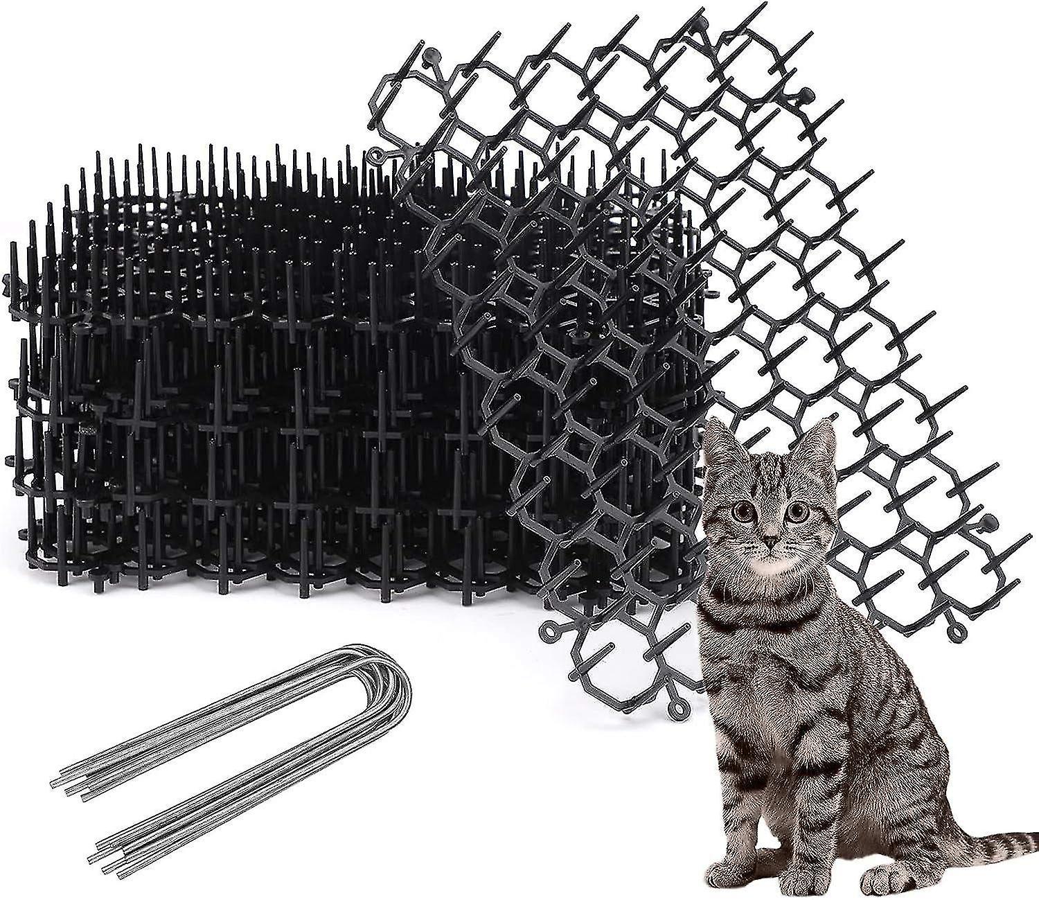 12 Pieces Anti-Cat Mat Anti-Cat Mat with Spikes Plastic Gardening Mat Anti-Cat Network Deterrent wit