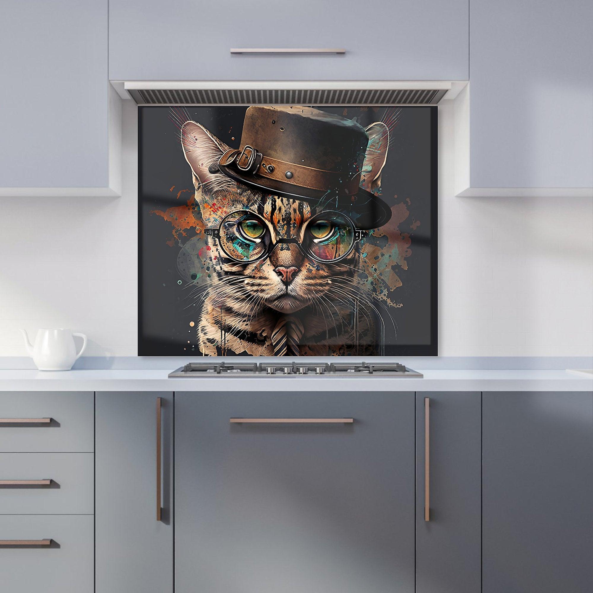 Bengal Cat With Glasses Kitchen Splashback