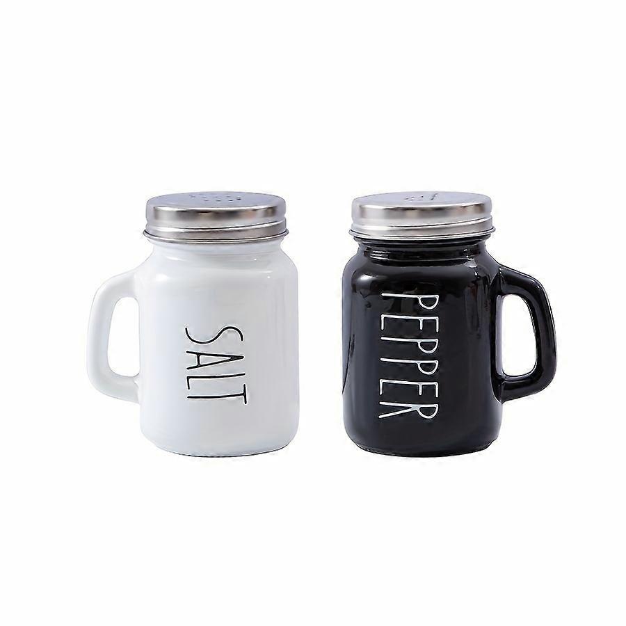 2pcs Farmhouse Salt And Pepper Shaker Set, Vintage Glass Black And White Shaker, 4.4OZ Spice Shakers With Handle And Stainless Steel Lid, Spice Jar, P