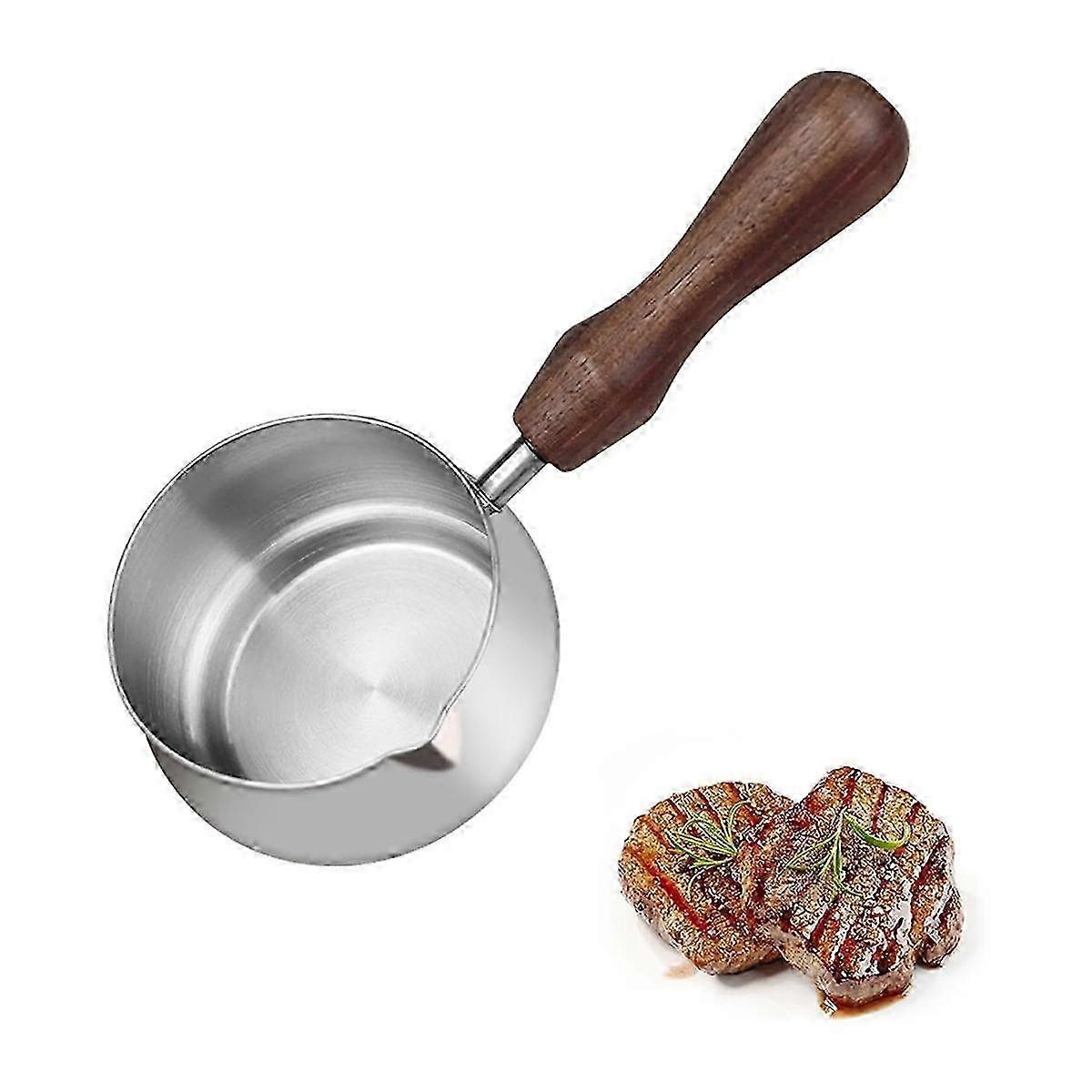 أحواض الصلصة الصغيرة - سخانات الزبدة للمأكولات البحرية الطلاء الكهربائي من الفولاذ المقاوم للصدأ مع مقبض (فضي 100 مل / 3.5 أونصة)