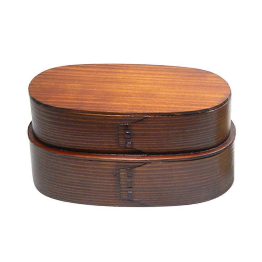 Double Layers Wood Lunch Box Japanese Portable Bento Boxes Food Container with Compartment Picnic Wooden Case Brown