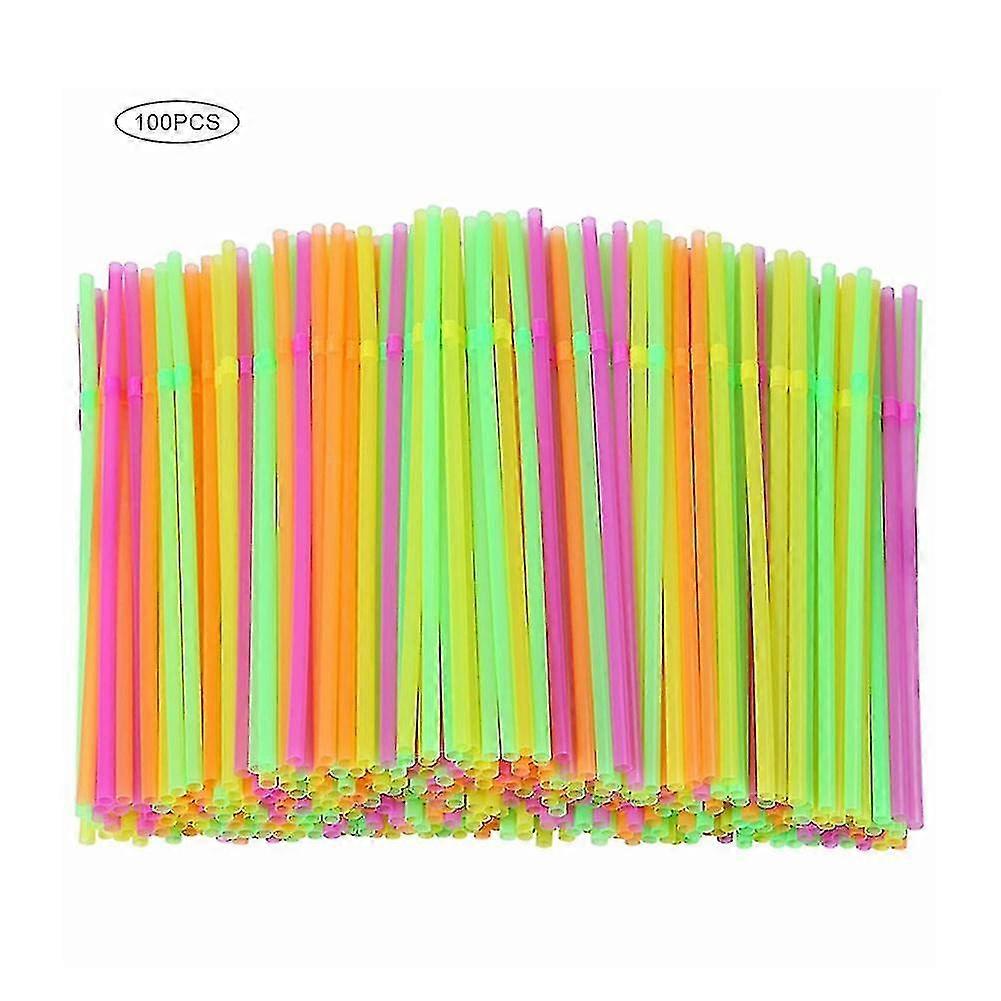 100pcs Fluorescent Bendable Straws Beverage Straws Wedding Decor Colors