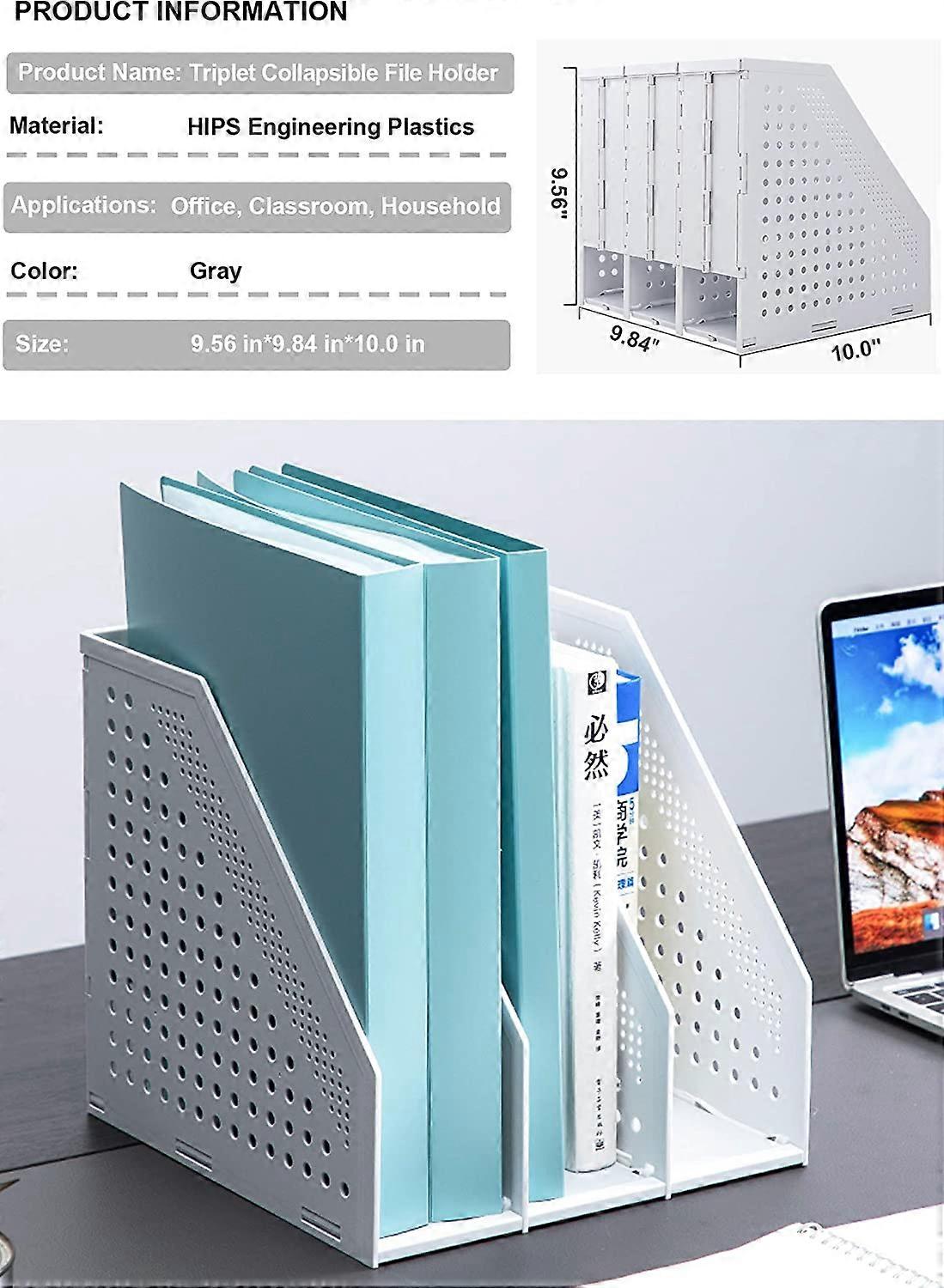 Collapsible Magazine File Holder/Desk Organizer for Office Organization and Storage with 3 Vertical Compartments
