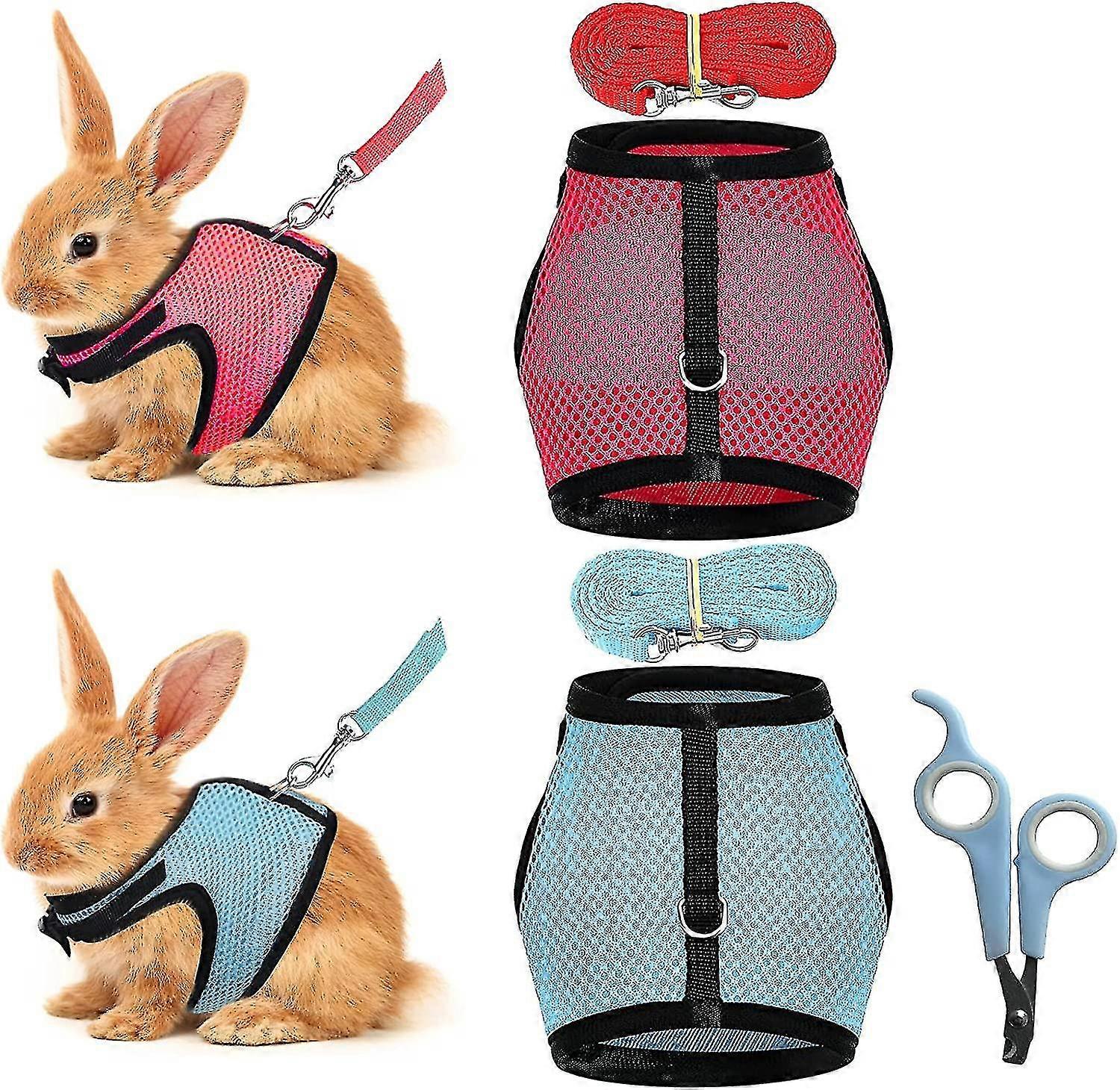 Adjustable Rabbit Harness, 2 Pieces with Elastic Leash Soft Vest Rabbit Leash Harness for Small Animals Jogging Walking Running Harness for Pets Kitty