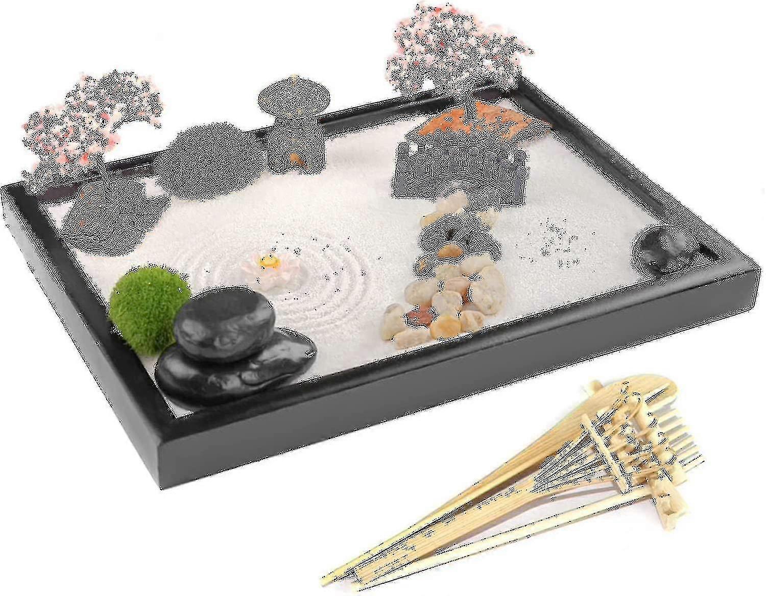 ערכת גן זן אביזרי גן זן עם כלי במבוק, מיני זן גינה שולחן זן שולחן חול דקורטיבי -