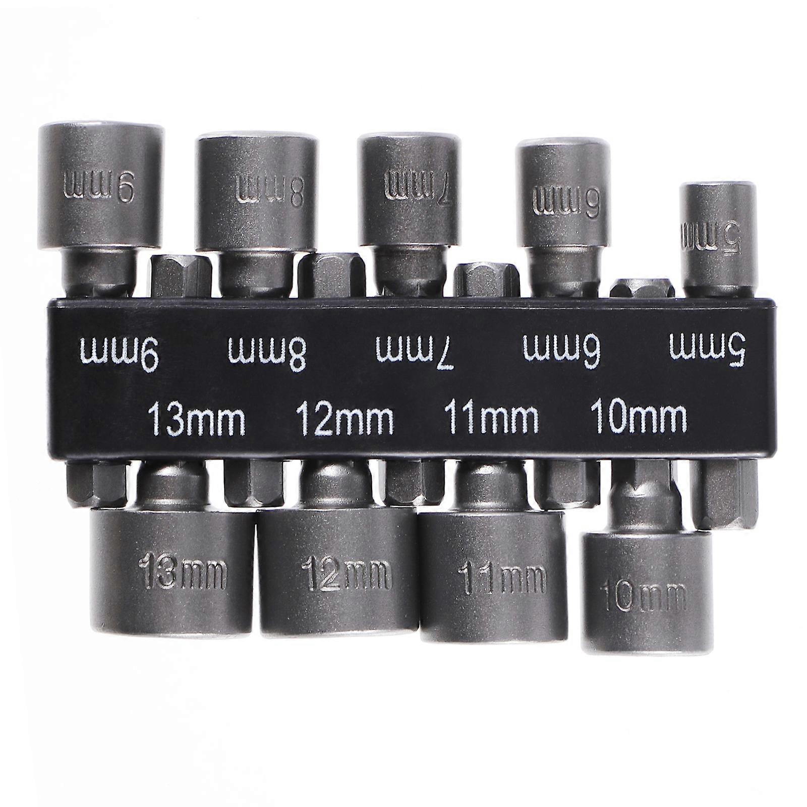 OUNONA 9 Pcs Power Nut Driver Drill Bit Set 5-13mm Hex Socket Adapter Drivers Repairing Tool Kit