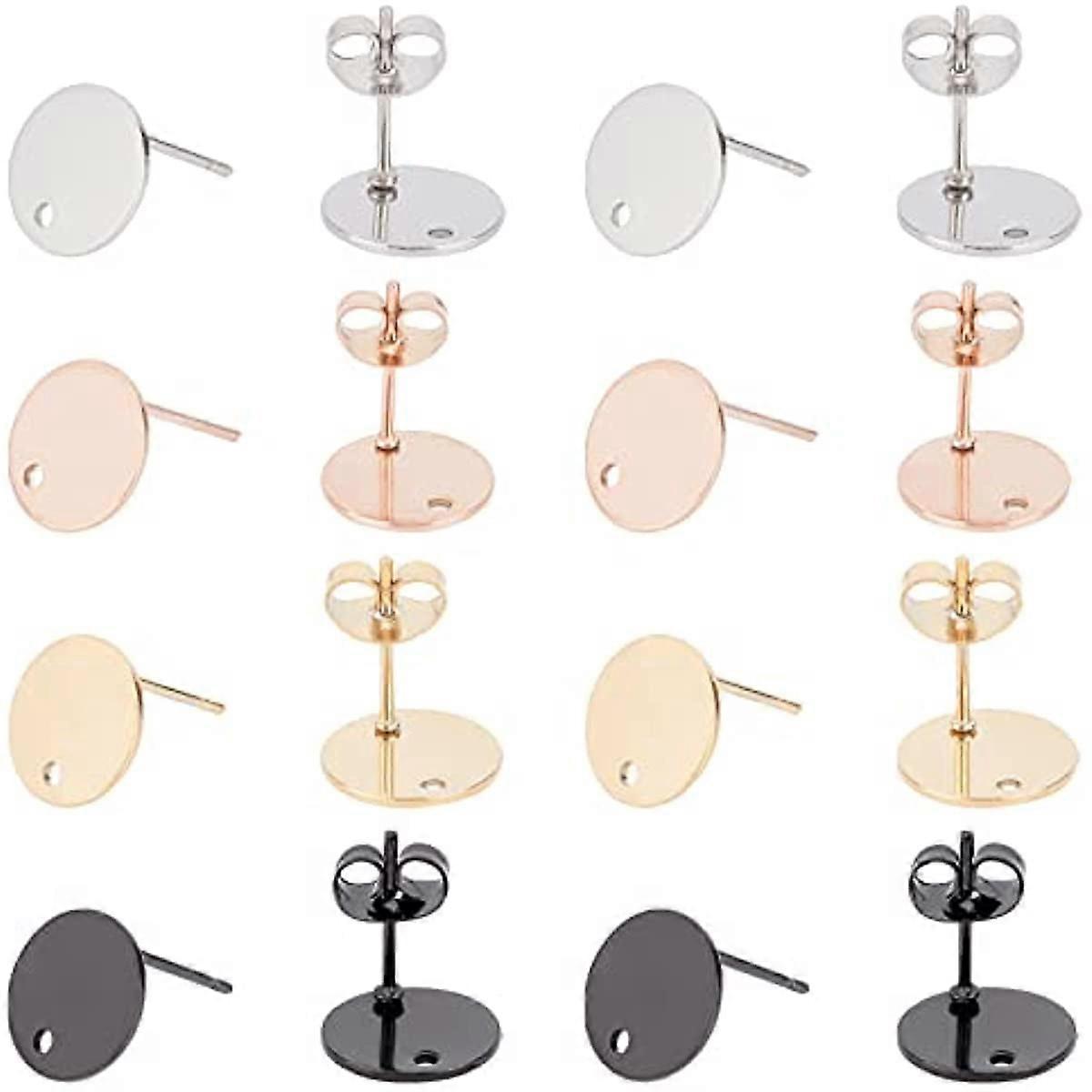 4 MixedColors Stud Earrings 40pcs(20Pairs) Stainless Steel Stud Earring with Ear Nuts 0.8mm Pin Flat Round Earring Post with Loop Earring Studs Compon