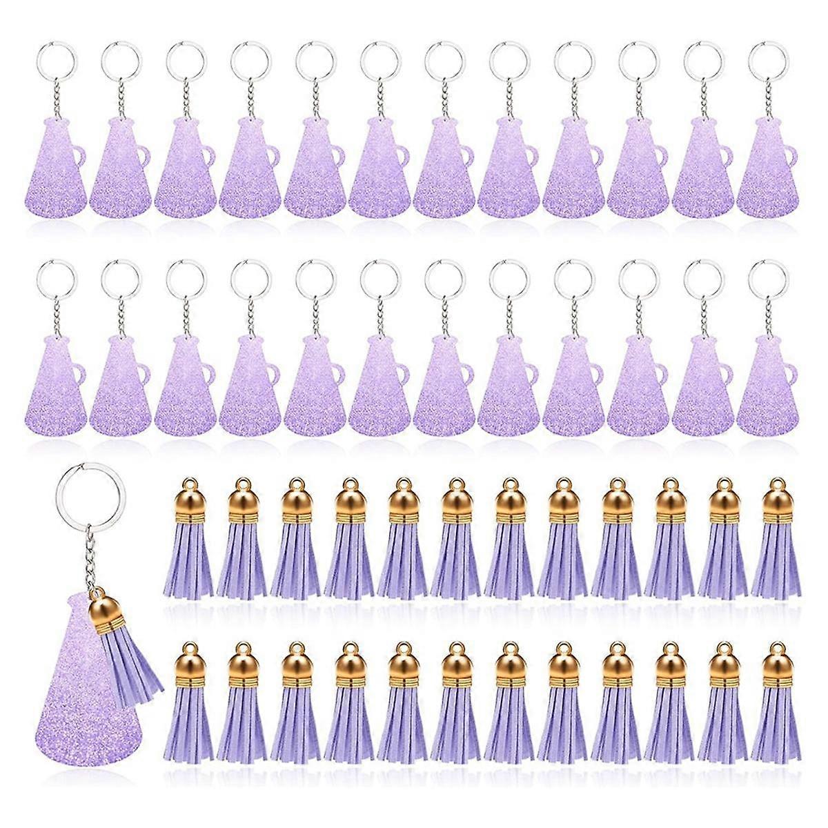 48PCS Acrylic Keychain Blanks, Acrylic Cheer Key Chains with , Clear Blank Keychains Kit Purple