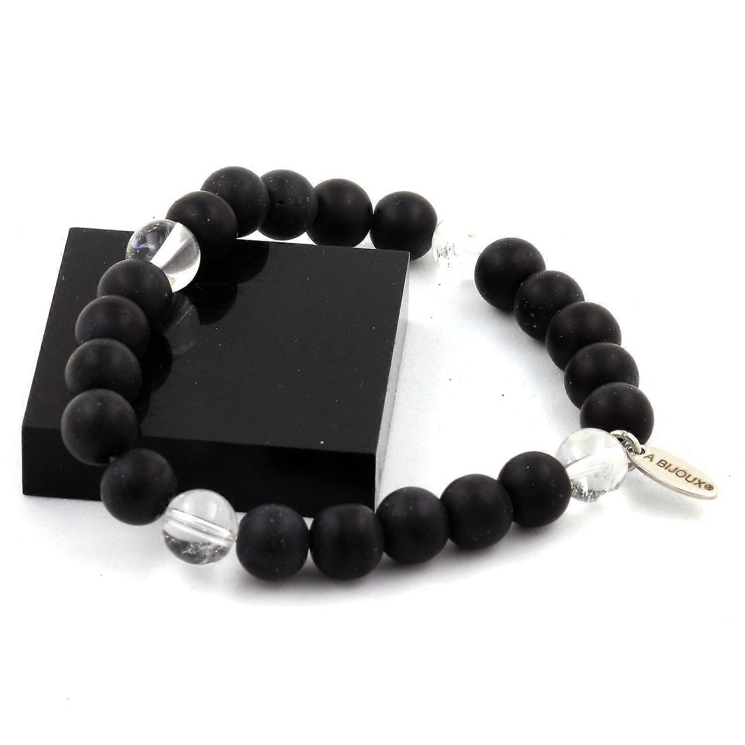 Quartz Beads Bracelet + Matte Black Onyx 8 mm