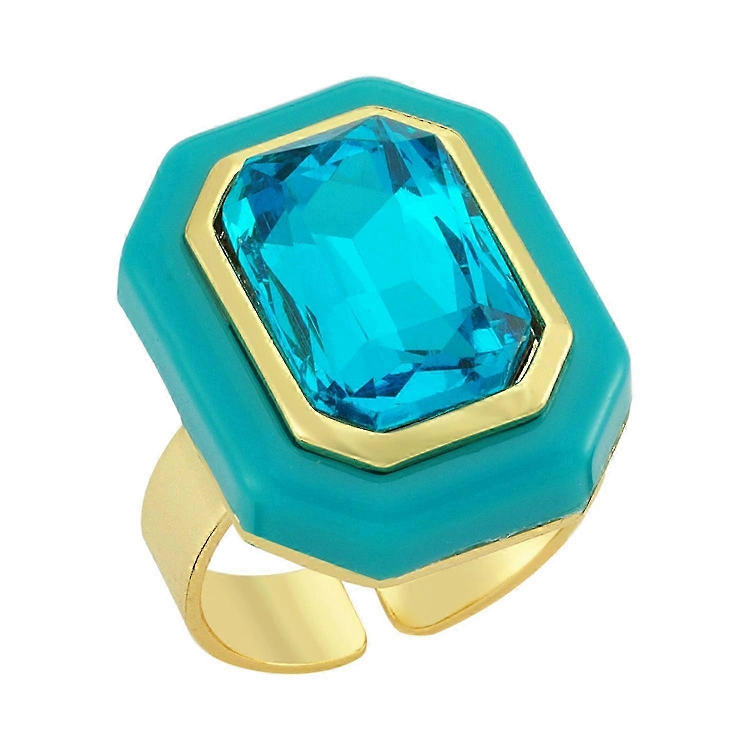 Blue Stone And Resin Cocktail Ring - Adjustable Gold Ring