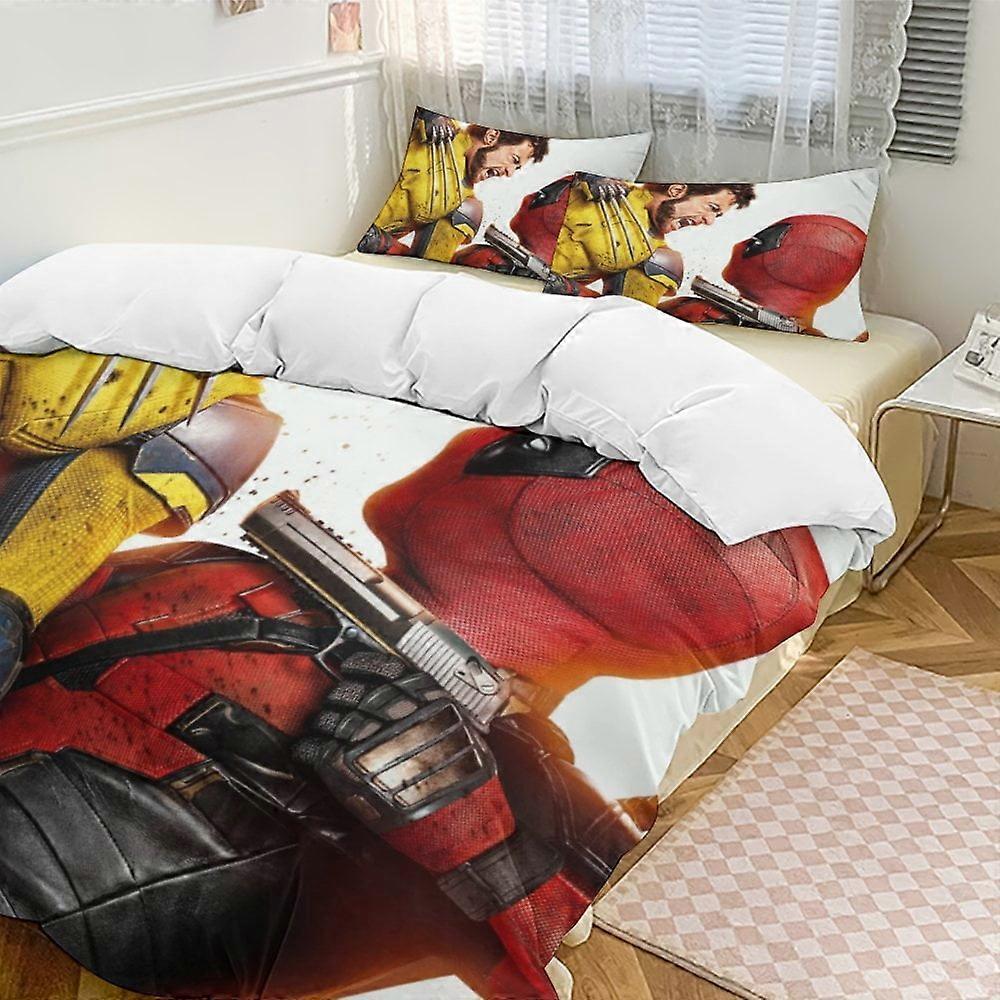 c582 Deadpool och Wolverine sängkläder täcken, 3-delat sängkläder set Mjukt varmt sängset med 1 påslakan och 2 örngott för sovrum alla seaso