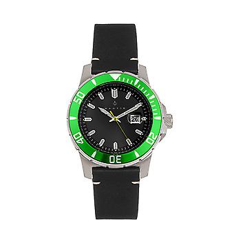 Nautis Dive Pro 200 Lederbanduhr mit Datum - Grün/Schwarz