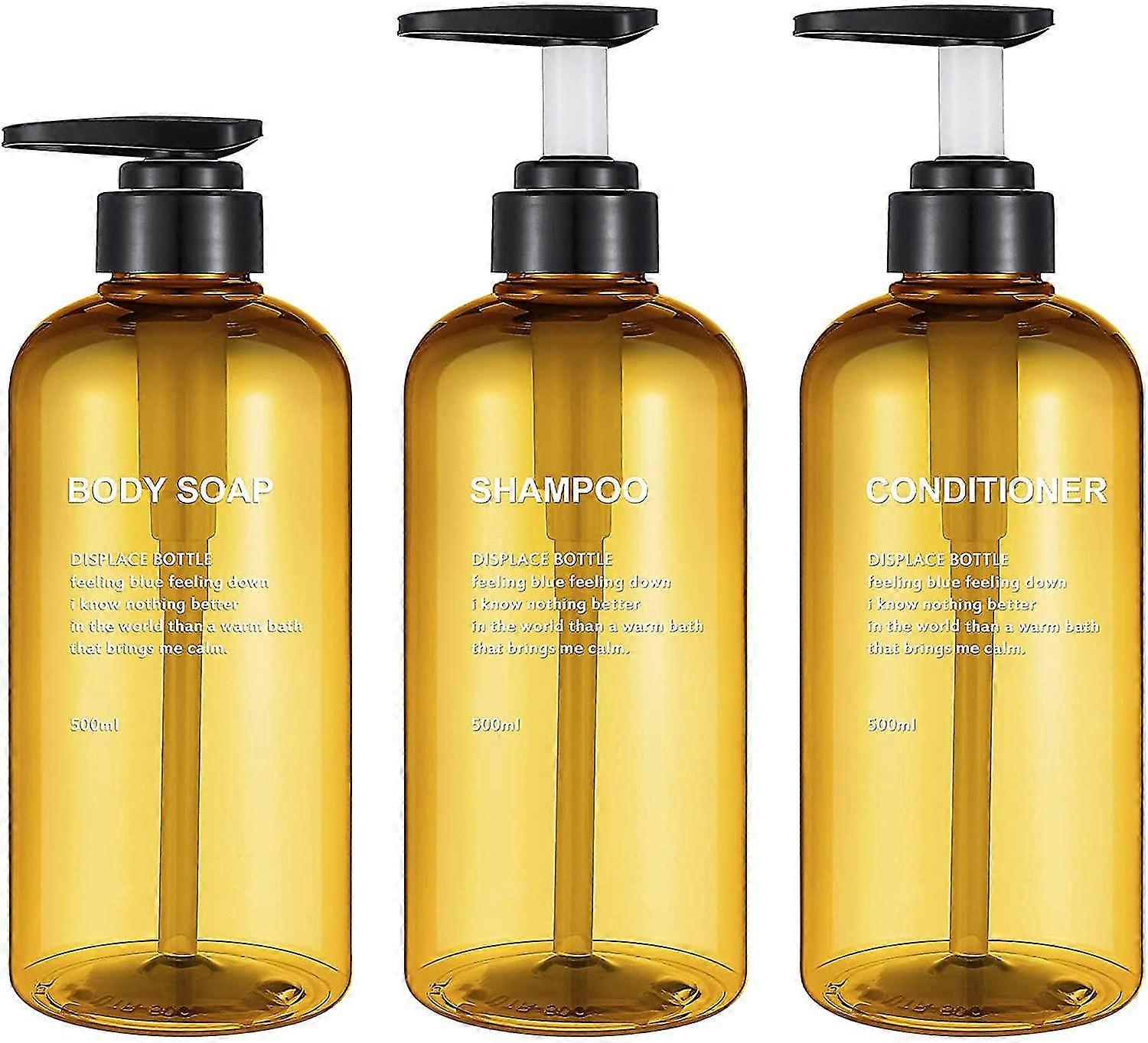 3 Pack 17oz Empty Shampoo Bottles, 500ml Yellow Plastic Pump Bottles With Soap Dispenser Containers
