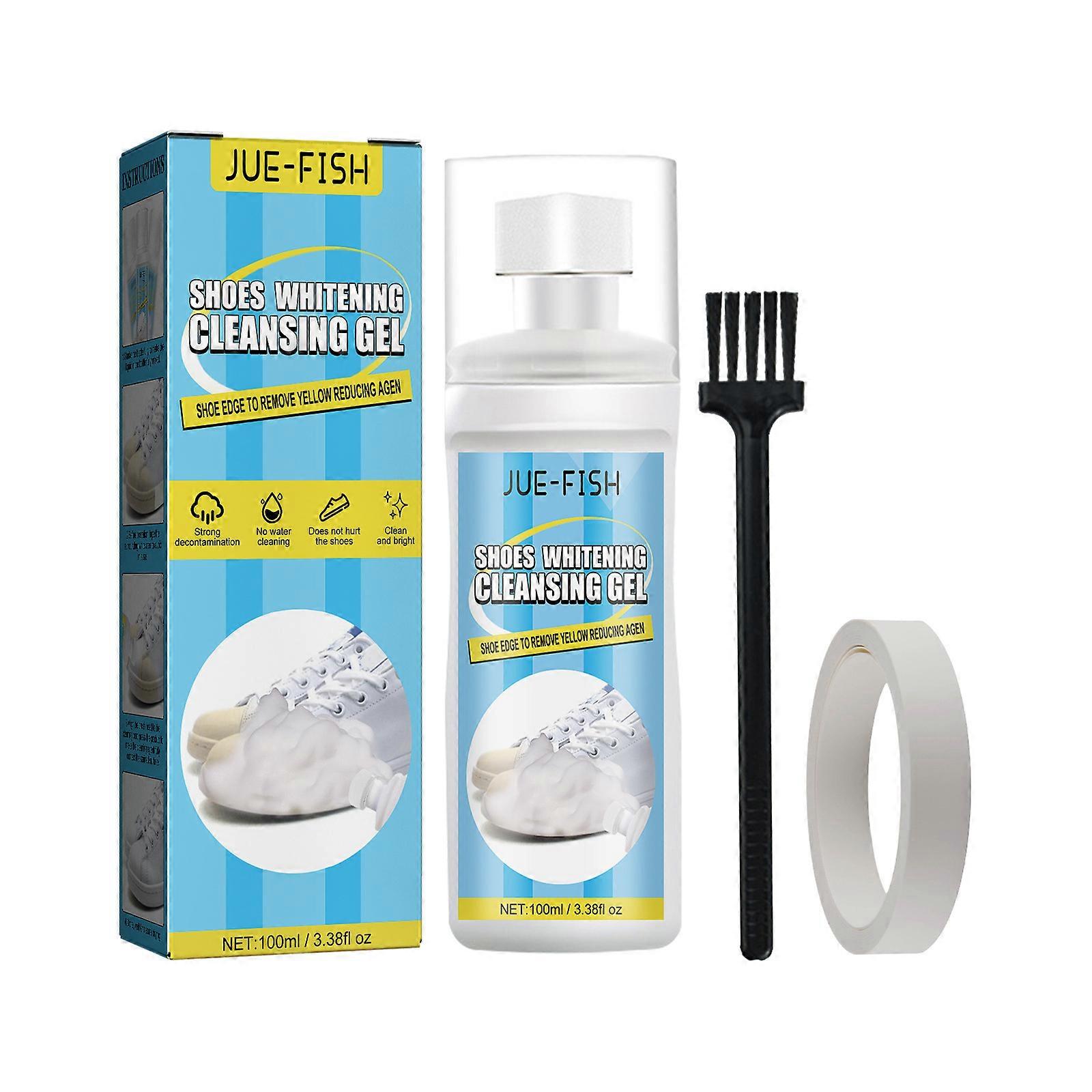 White shoe cleaner, shoe edge decontamination cleaner, water-free wash, decontamination, yellow stains, redox