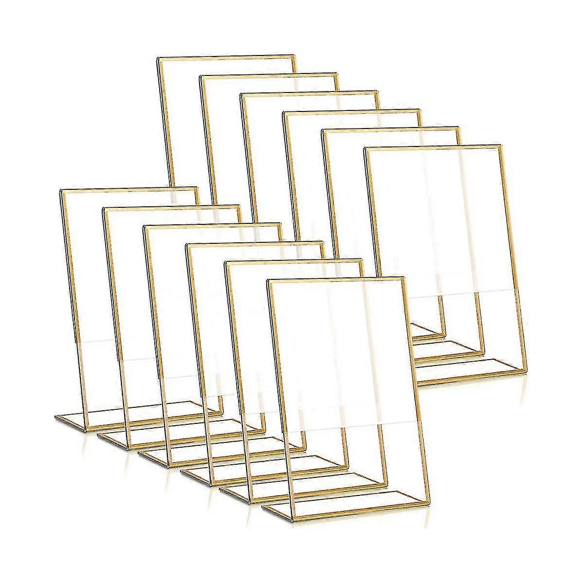 12pcs Cadre en or Support d’enseigne en acrylique Porte-numéro de table de mariage Menu incliné Support double face, 4