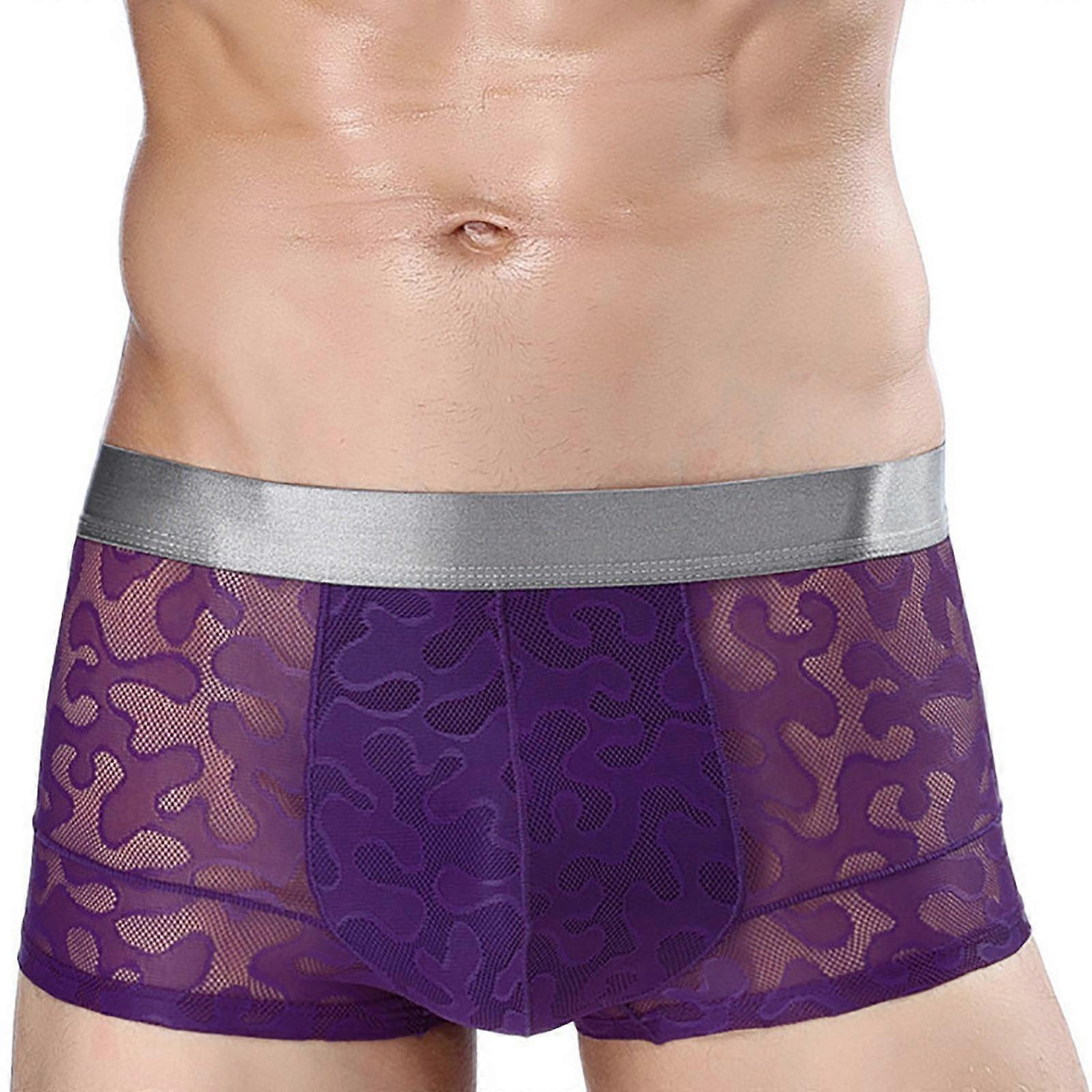 Men's ice silk pattern flat angle perspective boxer briefs