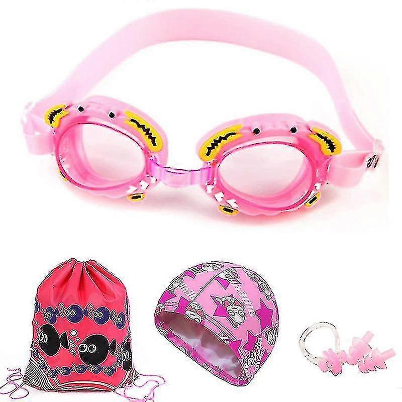 Kids Swim Goggles Set, Pool Swimming Goggles With Swim Cap & Nose Cover-sfygv