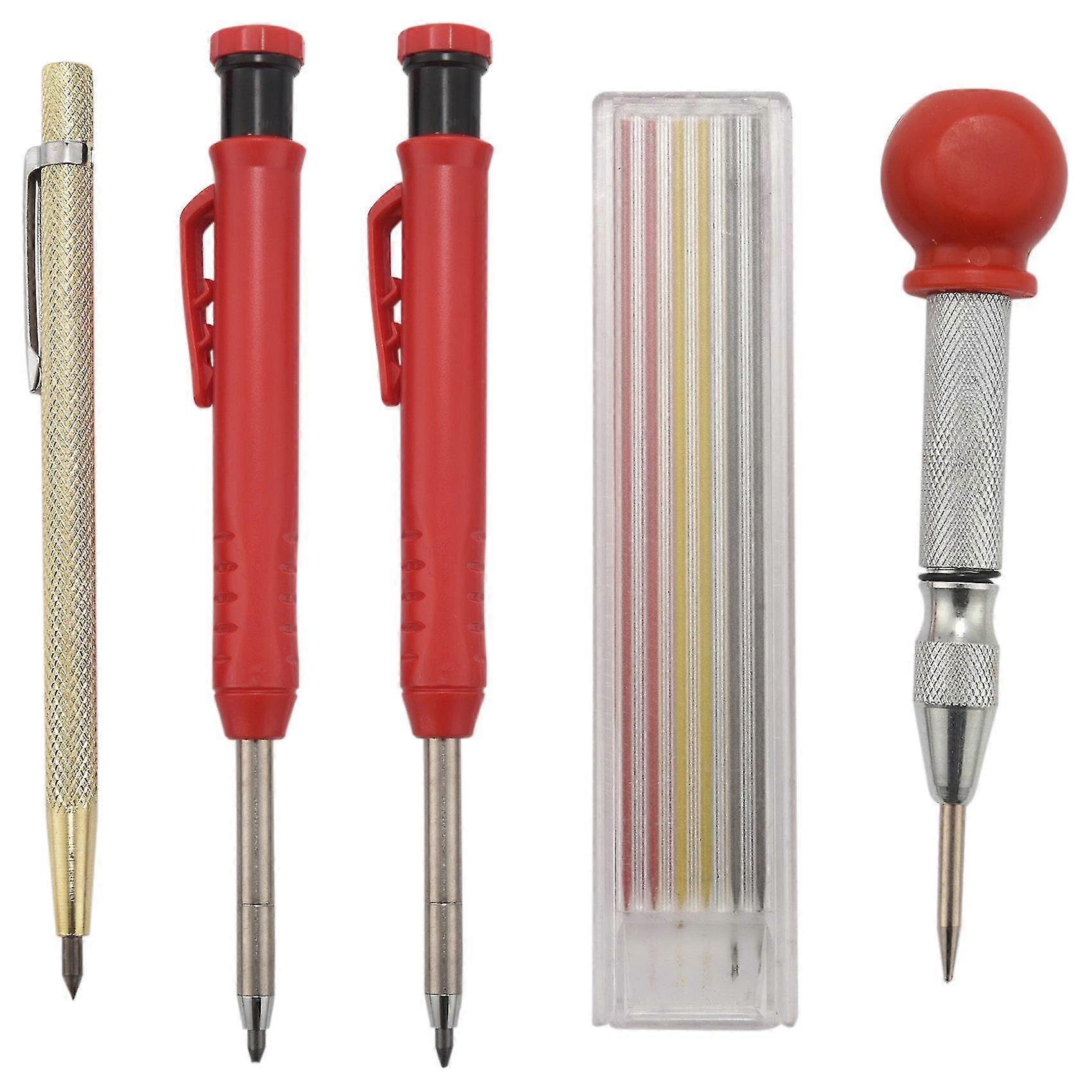 2 Pieces Carpenter Pencils Set With 6 Pieces Refills, Marker Marking Tool For Carpenter Scriber Wood