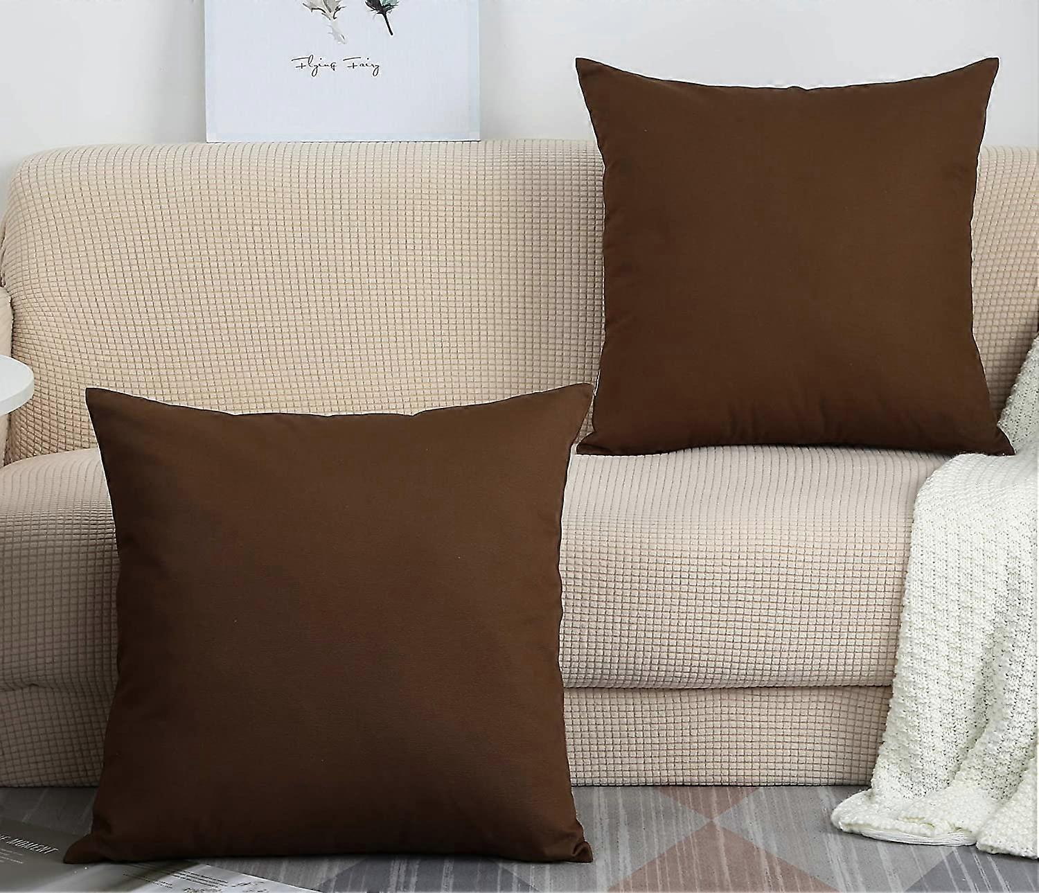 Handmade Solid 100% Cotton Canvas Pillowcase, (18" x 18" 2 Pieces, Coffee)