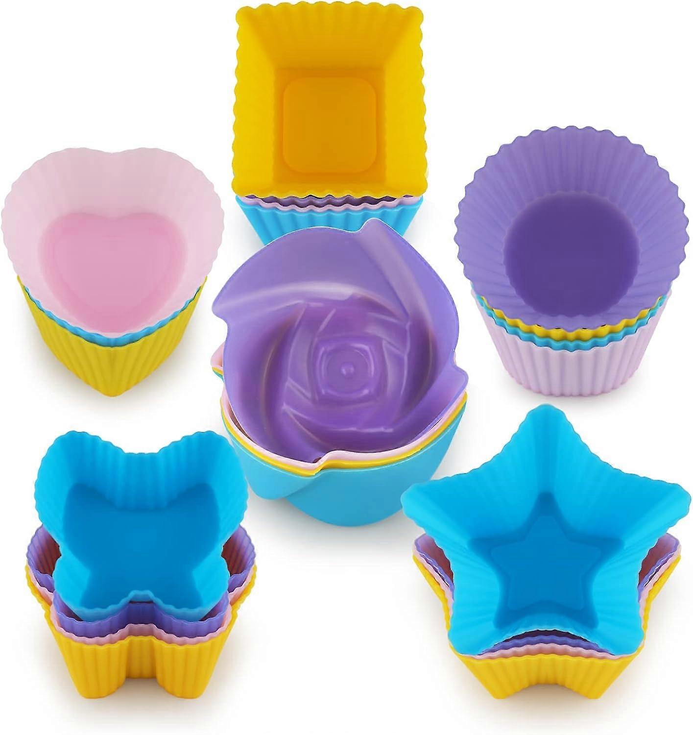 Reusable Silicone Baking Cups, Muffin Baking Cups, Cup Cake Liners - 6 Shapes Pack of 24