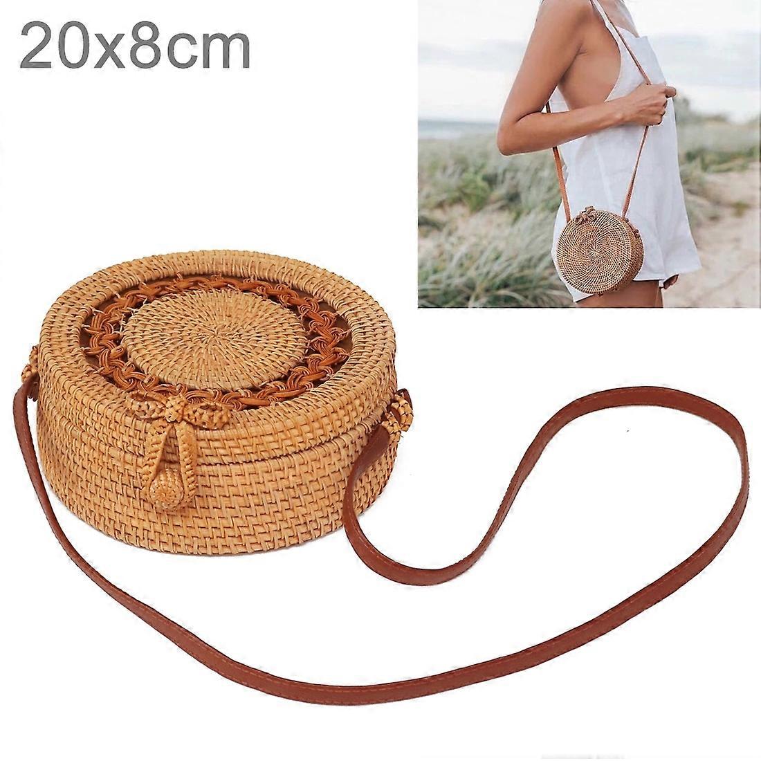 20x20x8cm Sunflower Pattern Handmade Rattan Bag