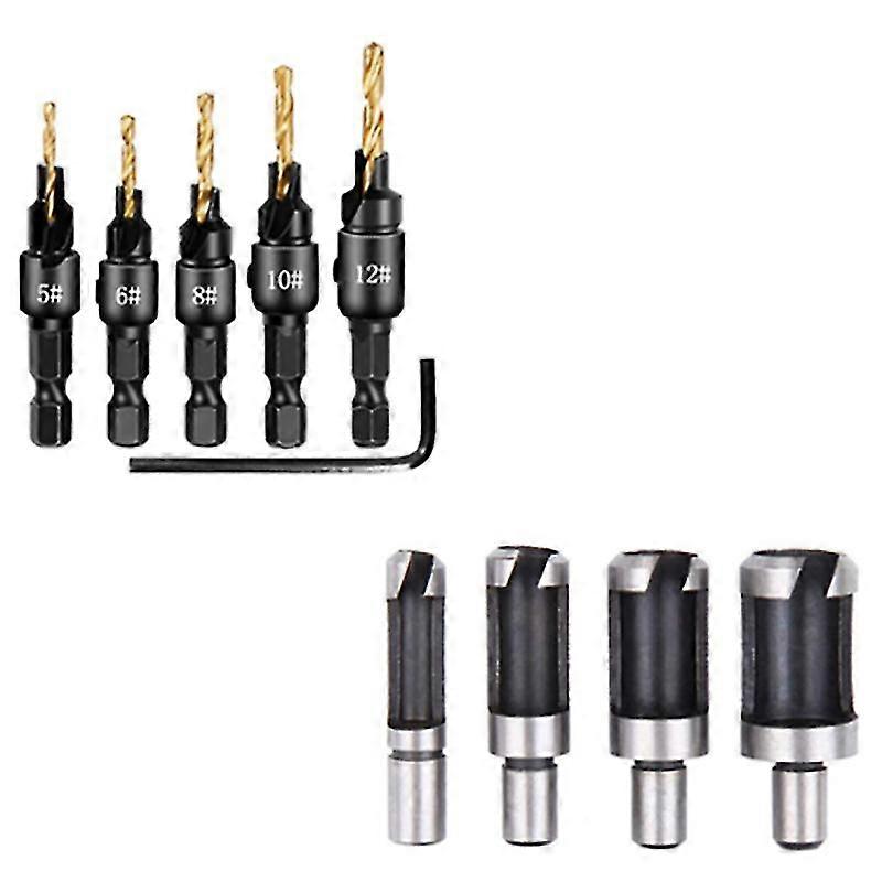 10Pcs Barrel Type Cork Puncher Chamfer Cutter Drill Bit Countersunk Bit Drill 1/4 Inch Hexagon Wren