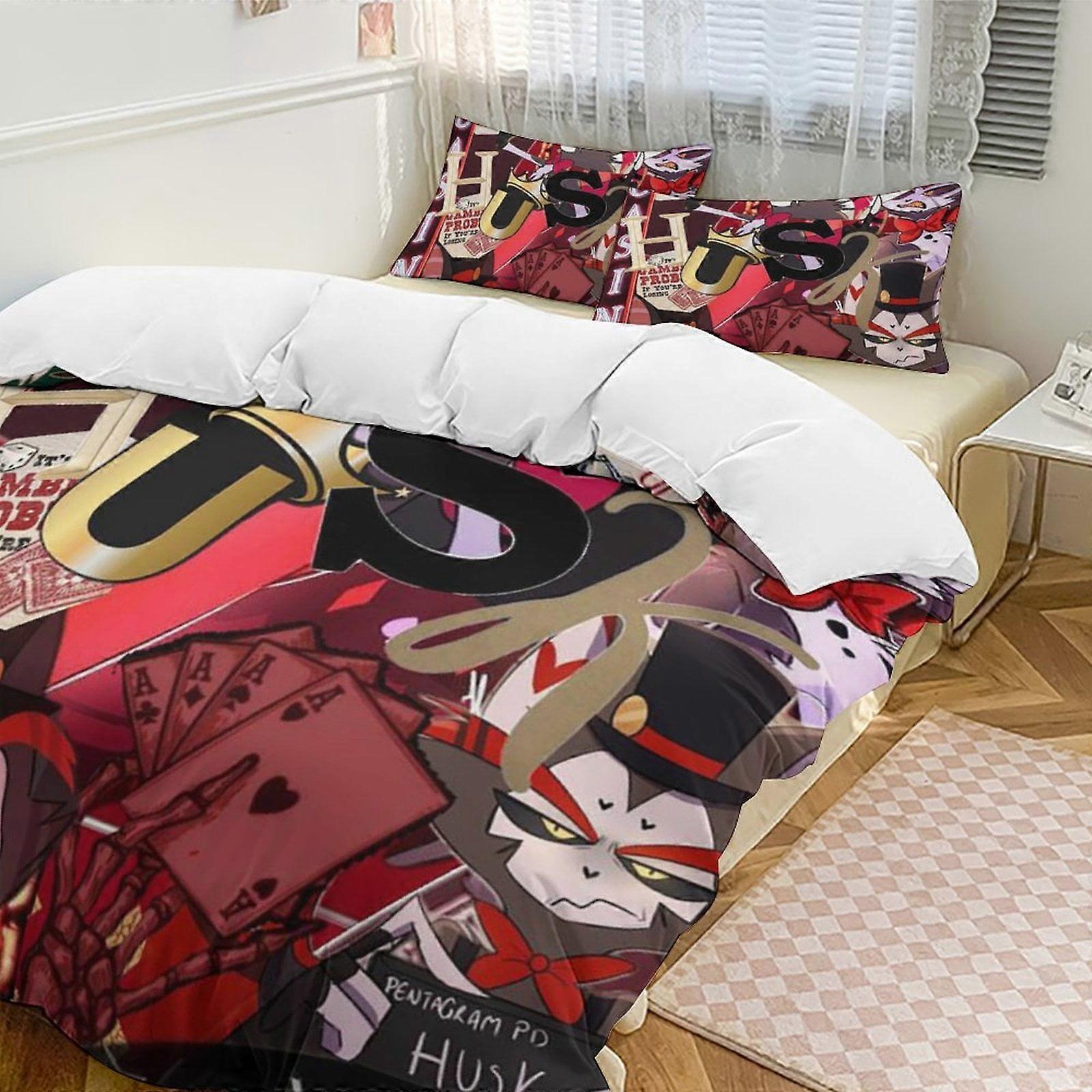 Zm371 Hazbin Hotel 3-Piece Twin Bed Set - Includes 1 Single Comforter And 2 Pillowcases Bedding - Fade Resistant Microfiber - Hazbin Hotel  Lc371