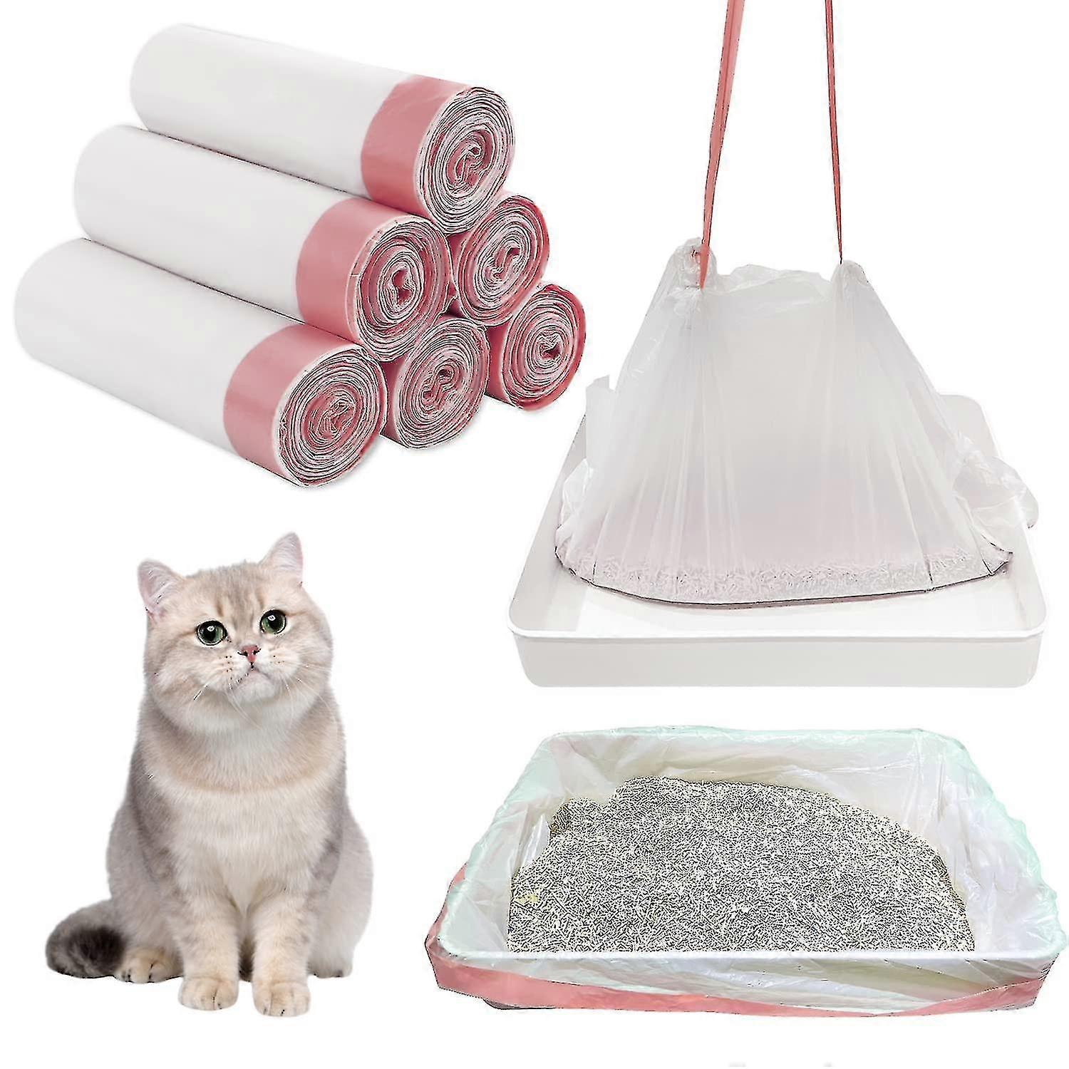 6 Rolls Of Litter Bags, Roll Of 10, Large Disposable Litter Bags With Drawstring, For Cat Waste Supply (91 X 45 Cm)