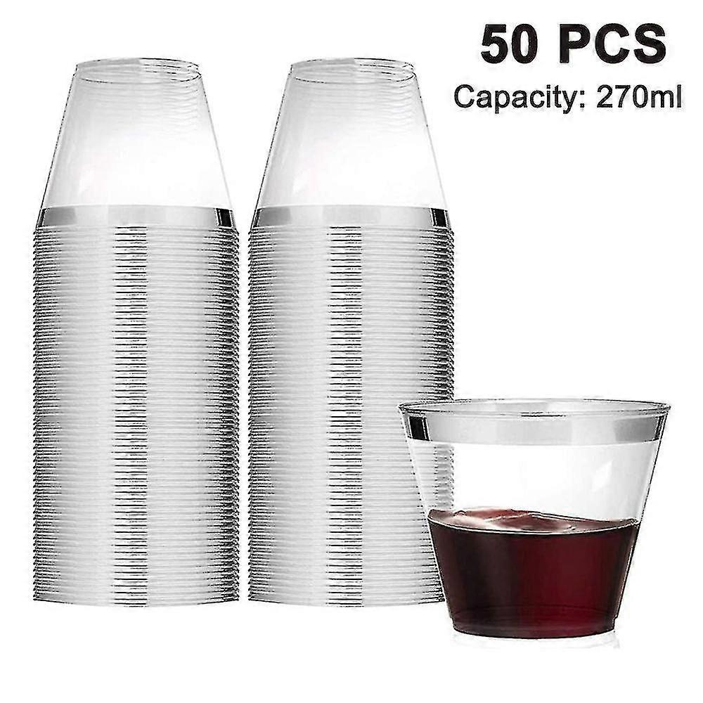 50 Pack - 9 Oz Plastic Cocktail Glas, Omrand Plastic Cups Clear Cups